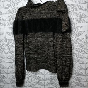 Ulla Johnson Sweater Fabia Metallic Gold Black stripe Angora Cashmere Blend